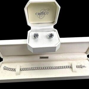 Crislu Sterling & Faux Diamond Bracelet & Earrings
